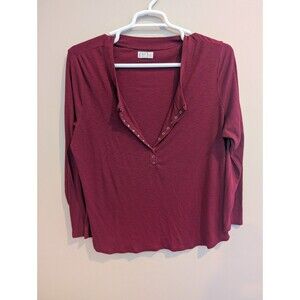 Maurices 24/7 2xl Maroon Waffle Henley snap-button Placket Baby Tee Long Sleeve